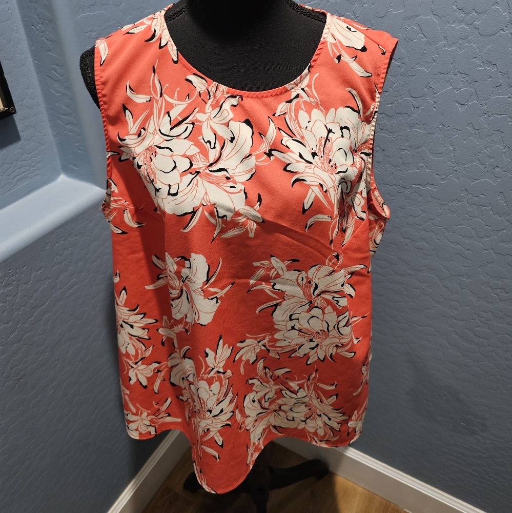 Floral Coral Sleeveless Top